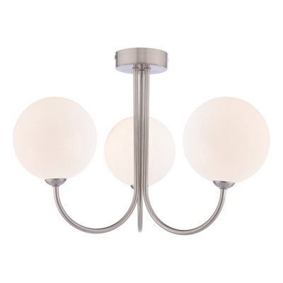 Jared 3 Light Semi-Flush Satin Nickel With Opal Glass from B&Q
