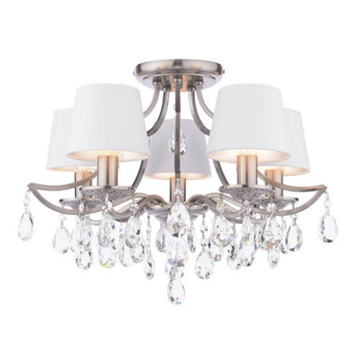DAR Laura Ashley Enstone 5 Light Semi-Flush Polished Nickel And Crystal With Shade from B&Q