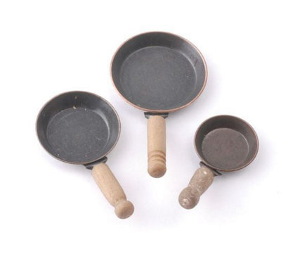 (KP2.27) 1/12th scale DOLLS HOUSE SET OF THREE FRYING PANS - Image 2