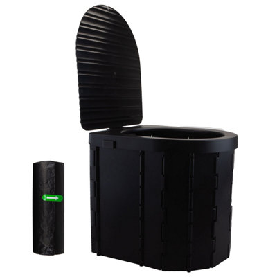 Camping Folding Toilet Portable Collapsible With Lid Black from B&Q