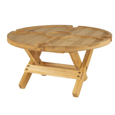 Bamboo Folding Snack TableWine Glass Holders Portable Picnic Bamboo from B&Q