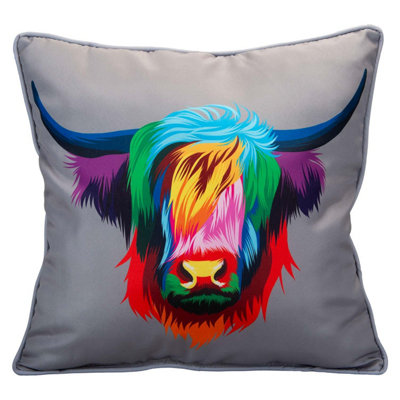Scatter Cushion Highland Cow Print Design Piping Edge Soft 45Cm X 45Cm Multi X 1 from B&Q