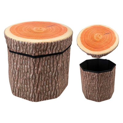 Stump Storage Stool Cushioned Lid Woodland Themed Foldable Brown from B&Q