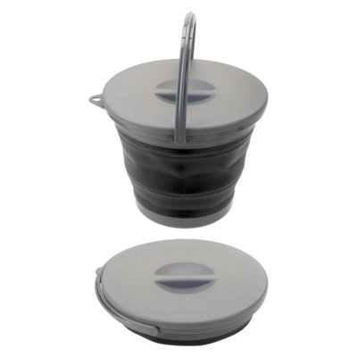  - Camping Bucket 5L Lid Carry Handle Collapsible 25Cm X 25Cm Grey X 1