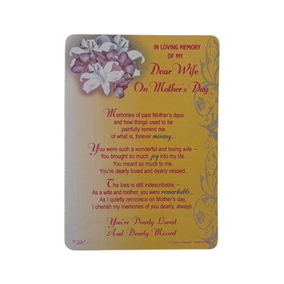 In Loving Memory Of My Dear Wife Mother's Day Keepsake Graveside Card from B&Q