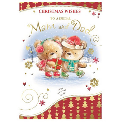 For A Special Mam And Dad Cute Couple Teddy Design Christmas Card from B&Q
