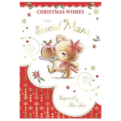 To A Special Mam Bear Carrying Cake Design Christmas Card from B&Q