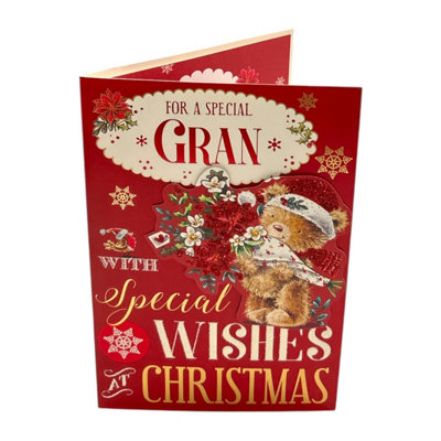 Gran Special Wishes Teddy With Bouquet Christmas Card from B&Q