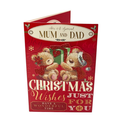  - For A Special Mum And Dad Festive Teddy Bears Design Christmas Card