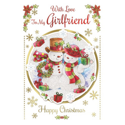 With Love To My Girlfriend Cute Couple Snowman Design Christmas Card from B&Q