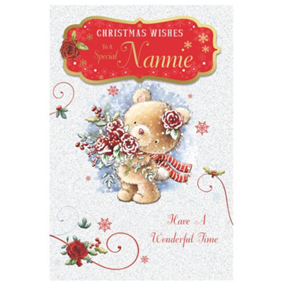 To A Special Nannie Teddy With Bunch Of Flowers Design Christmas Card from B&Q