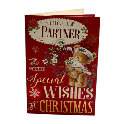 Cute Teddy And Festive Wishes With Love To My Partner Christmas Card from B&Q