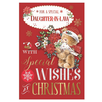 For A Special Daughter In Law Bear Carrying Flower Bouquet Design Christmas Card from B&Q