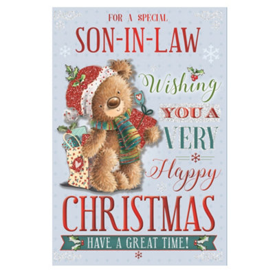 For A Special Son In Law Teddy With Shipping Gift Bag Design Christmas Card from B&Q