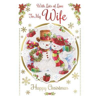 With Lots Of Love To My Wife Cute Couple Snowman Design Christmas Card from B&Q