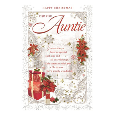 For You Auntie Poinsettias And Gifts Design Christmas Card from B&Q