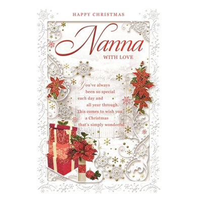With Love Nanna Poinsettias And Gifts Design Christmas Card from B&Q