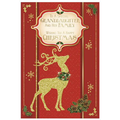  - To A Special Granddaughter And Her Family Glitter Finished Reindeer Christmas Card