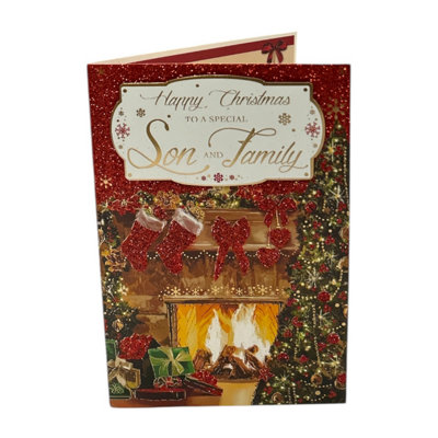 To A Special Son And His Family Cosy Fireplace Design Christmas Card from B&Q