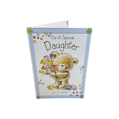 For A Special Daughter Cute Teddy Holding Tulip Flowers Design Easter Card from B&Q