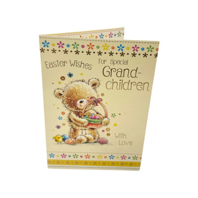 For Grandchildren Cute Teddy & Eggs Design Easter Card from B&Q