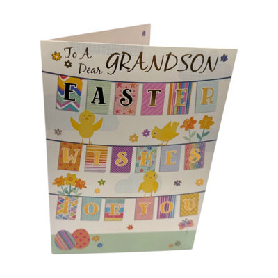 For Grandson Vibrant Patterns Bunting Design Easter Card
