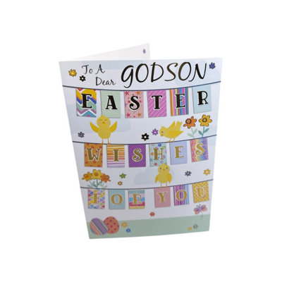 To Dear Godson Vibrant Patterns Bunting Design Easter Card