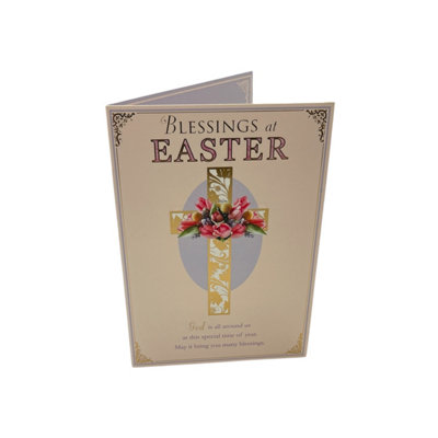 Blessings At Easter Pink Floral Cross Design Easter Card from B&Q