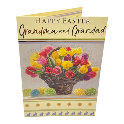 For Grandma And Grandad Bucket Of Flowers And Eggs Design Easter Card from B&Q