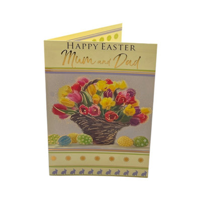 For Mum And Dad Bucket Of Flowers And Eggs Design Easter Card from B&Q