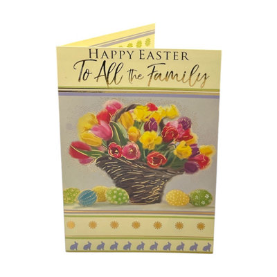 To All The Family Bucket Of Flowers And Eggs Design Easter Card from B&Q