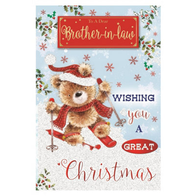 To A Dear Brother In Law Teddy Doing Ice Skating Design Christmas Card from B&Q