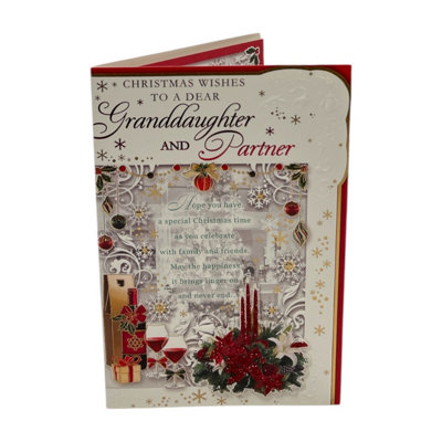 To A Dear Granddaughter And Partner Festive Classic Design Christmas Card from B&Q