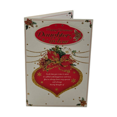 For Daughter In Law Heart With A Poinsettia Flower Design Christmas Card from B&Q