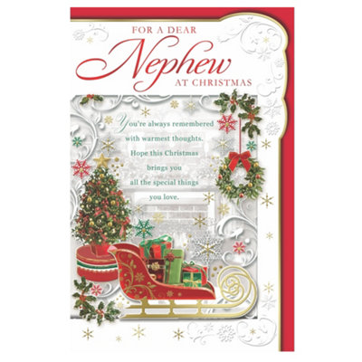  - For A Dear Nephew Sleigh With Gifts Design Christmas Card