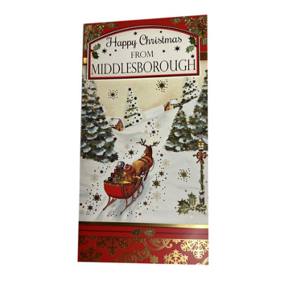  - From Middlesborough Couple Ride On Reindeer Sleigh Design Christmas Card