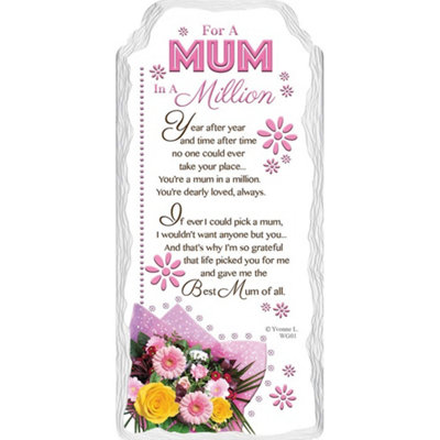 For A Mum In A Million Sentimental Handcrafted Ceramic Plaque from B&Q