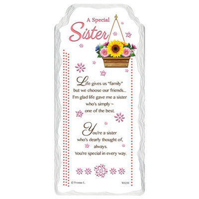 A Special Sister Flower Design Sentimental Handcrafted Ceramic Plaque from B&Q
