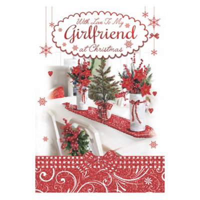 With Love To My Girlfriend Floral Design Christmas Card from B&Q