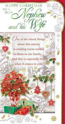To A Dear Nephew And His Wife Flowers With Presents Design Christmas Card from B&Q