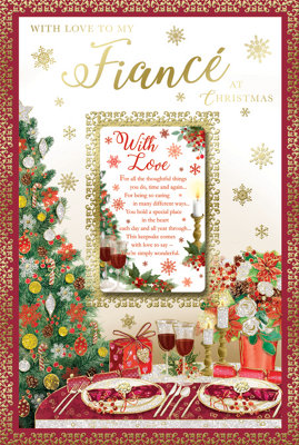 With Love To My Fiance Floral Glitter Finished Christmas Card from B&Q