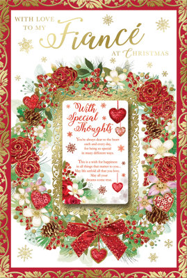 With Love To My Fiance Special Thoughts Beautiful Wreath Design Christmas Card from B&Q