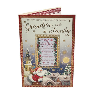 For Grandson & Family Santa Rooftop Design Christmas Card With Keepsake Card from B&Q