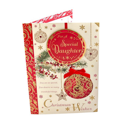For A Special Daughter Hanging Decorative Baubles Design Christmas Card from B&Q