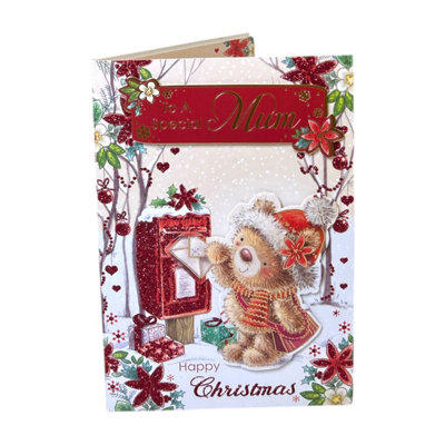 To A Special Mum Teddy At Mail Box Design Christmas Card from B&Q