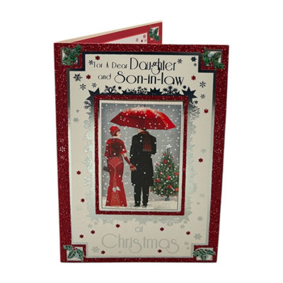  - For Daughter And Son In Law Lovely Couple With Snowy Scene Design Christmas Card