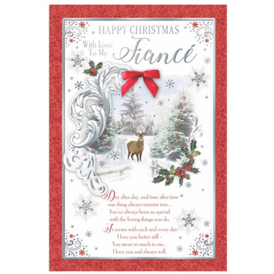 With Love To My Fiance Deer In Winter Wonderland Design Christmas Card from B&Q