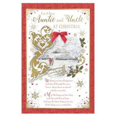 For Auntie And Uncle Couple Walking In Winter Wonderland Design Christmas Card from B&Q