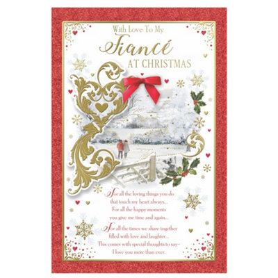 With Love To My Fiance Couple Walking In Winter Wonderland Design Christmas Card from B&Q