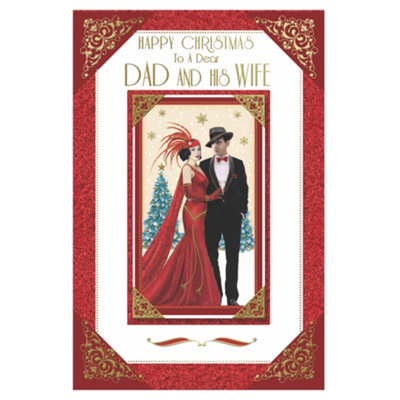 To A Dear Dad And His Wife Couple Photo Frame Design Christmas Card